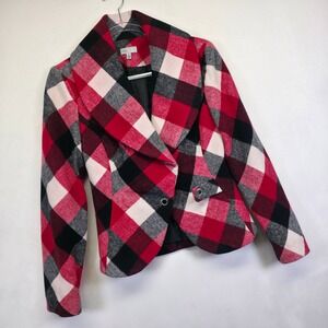 Linea Domani Blazer Womens 4 Red Black Wool Plaid Preppy Academia Statement Coat